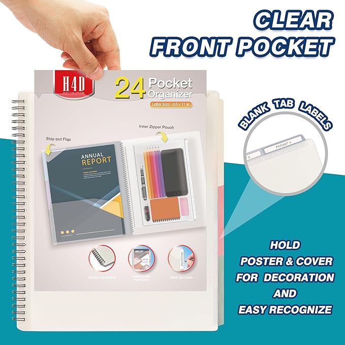 H4D 24 Pocket Morandi Color Spiral Multi Pocket Folder Poly Project Organizer