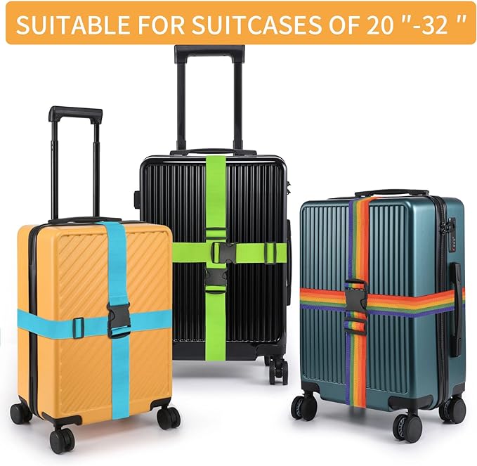 BILIONE 8 Pcs Luggage Straps, 79" Long Belts Keep Suitcase Secure While Traveling, TSA Approved Add a Bag Premium Accessory for Travel Bag Closure (4Pcs Blue + 4Pcs Green)