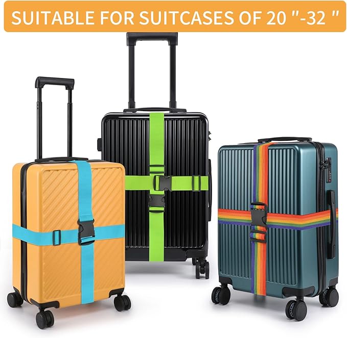 BILIONE 4 Pack Luggage Straps 79" Long Belts Keep Suitcase Secure While Traveling, TSA Approved Add a Bag Premium Accessory for Travel Bag Closure (4 Pcs Rainbow)