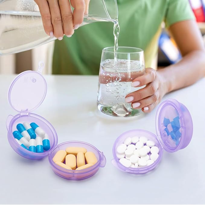 Small Pill Case for Purse Pocket (6 Pack), Double-Layer Pill Box, Portable Medicine Organizer Travel Pillbox, Cute Pill Container Holder,Multifunctional Mini Storage Box(Purple)