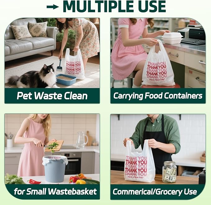 2000 Count Plastic Bags with Handles, T-Shirt bags, Thank You bags, Grocery bag, Shopping bag, |for Store, Supermarket, Retail, Carry, Pack|, White, 1/6 Barrel, Large Size 11"x6"x21"