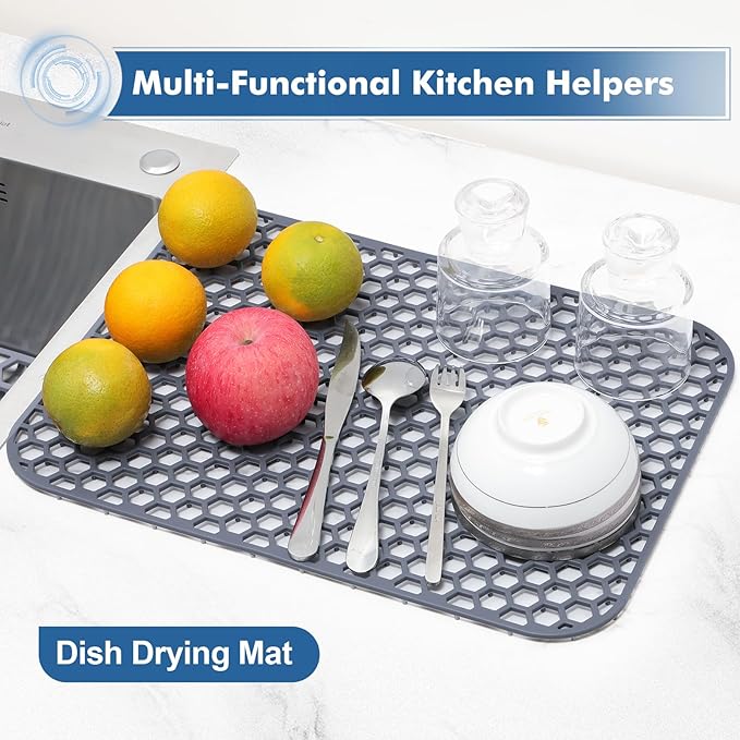 Silicone Sink Protector for Kitchen Sink - 16.65''x12.2'' Kitchen Grid Accessory, Non-slip Heat Resistant Grid Dry Mat for Bottom of Porcelain Stainless Steel, Dishwasher Safe