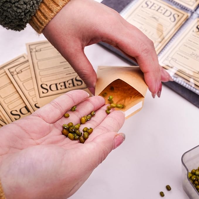 U0U Seed Storage Envelopes, Black Resealable Sealing Seed Envelopes Garden Seed Organizer Storage Box,Seed Packet Organizer Seed Collecting Template for Vegetable (Black Small)