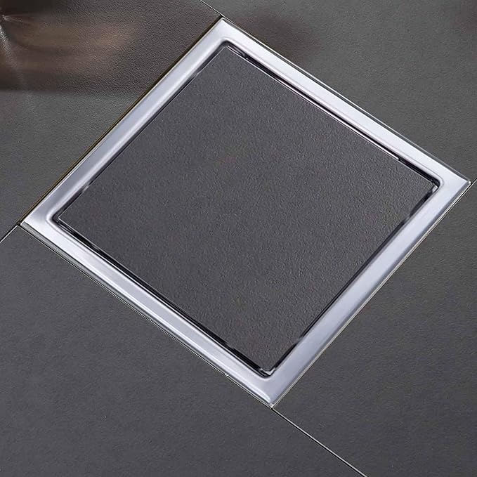 4 Inch Square Shower Floor Drain, Shower Drain Kit with Flange and 2 in 1 Tile-Insert Cover, Square Shower Drain, SUS 304 Stainless Steel Floor Drain,Silver
