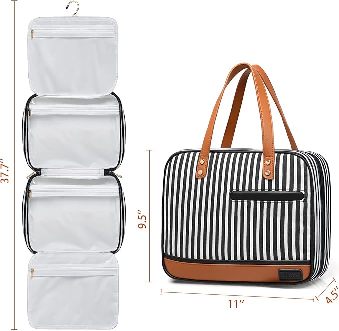 Bosidu Hanging Travel Toiletry Bag, Large Capacity Cosmetic Travel Toiletry Organizer for Women with 4 Compartments & 1 Sturdy Hook, Perfect for Travel/Daily Use/Christmas