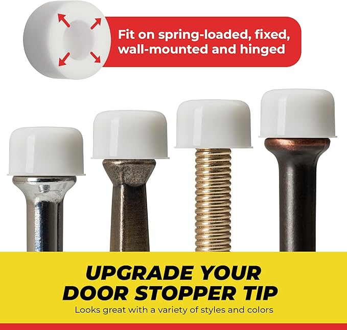 Premium Rubber Door Stop Stud Replacement Tips – Doorstopper Bumpers, Spring Hinge End Caps for Wall & Floor Protection – Universal Size (White)