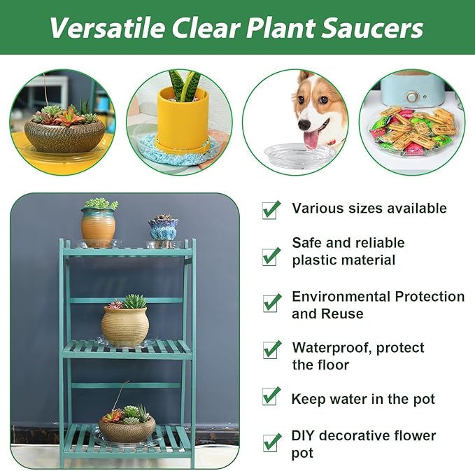 UltraOutlet 20 Pack Clear Plastic Plant Saucer 8 Inch Drip Trays Small Plant Plate Dish for Indoor Flower Pots and Planters, Bulk