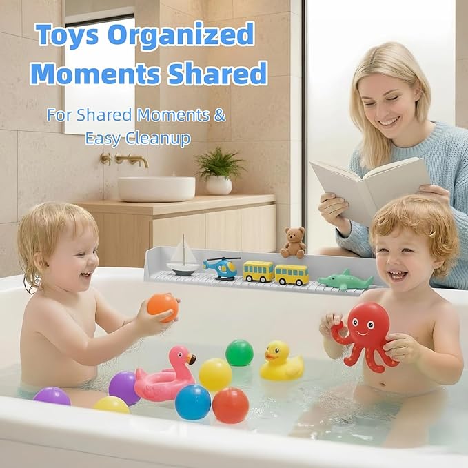 2.62FT Bathtub Splash Guard with Strong Suction Cups, Silicone Toy Tray Caddy Holder Storage for Kids, Water Leak & Splash-Proof, Suitable for Kitchen Sinks and Bathroom bathtubs（Grey）