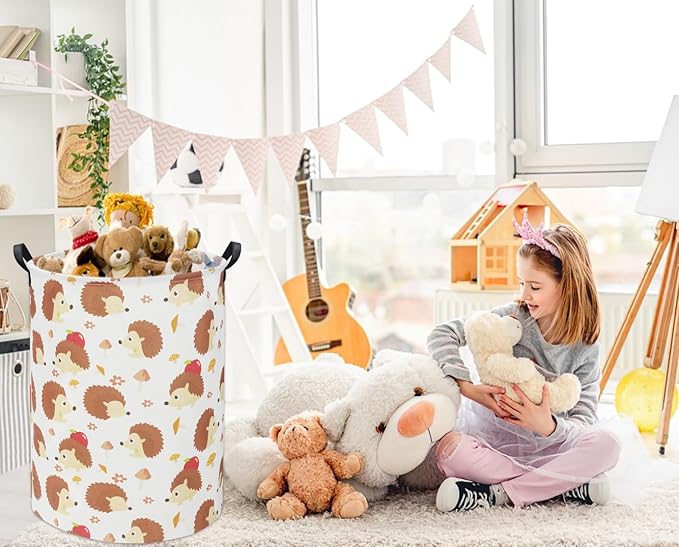 HIYAGON Hedgehog Baby Laundry Basket Baby Hamper for Nursery Girl Kids Pink Hamper Cute Kids Toys Storage Bin Organizer Hedgehog Room Decor for Home(Apple Hedgehog)