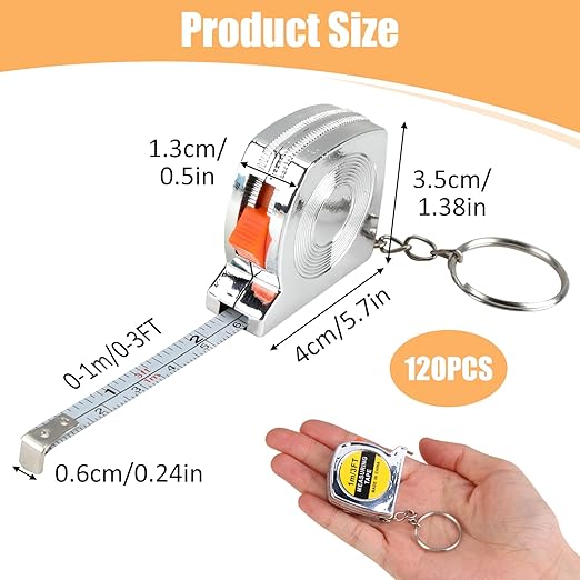 3ft Small Tape Measure Keychain, Portable and Retractable Mini Tape Measure with Slide Lock Mechanism for Daily Use Gadgets or Kids Construction Party Favors Gifting Prize Bag Fillers (120)
