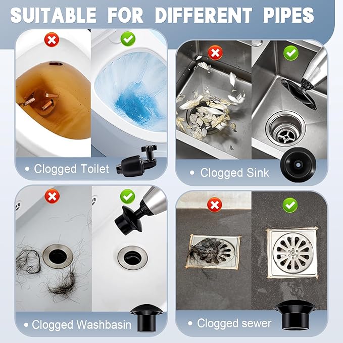 High Pressure Toilet Plunge, Power Toilet Plunger Drain Clog Remover, Multi-Drain Unclogger For Toilets, Bathroom, Sink, Floor & Kitchen Clogs, Stainless Steel Design With Real-Time Pressure Gauge