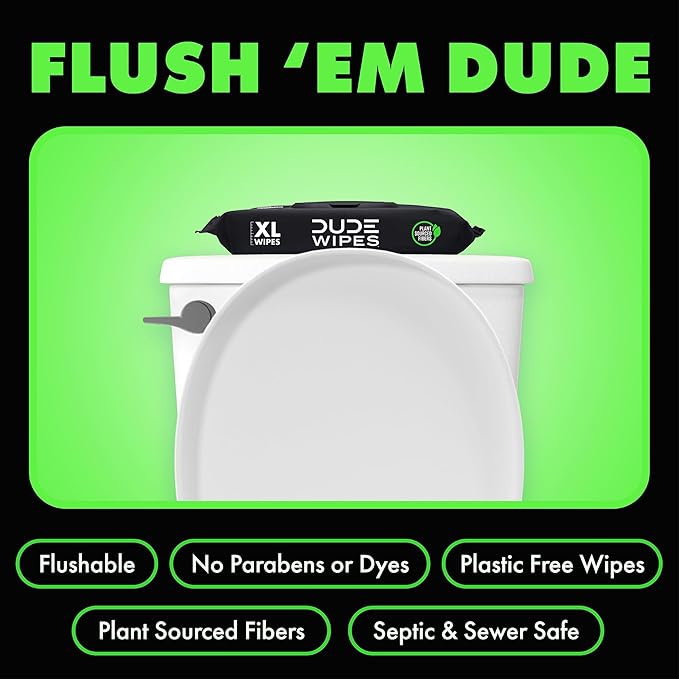 DUDE Wipes Herbal Relief Flushable Wipes - Extra-Large Adult Wet Wipes - 6 Pack (288 Count) - Infused with Soothing Witch Hazel, Geranium Essential Oils, Vitamin E, and Aloe - Septic and Sewer Safe