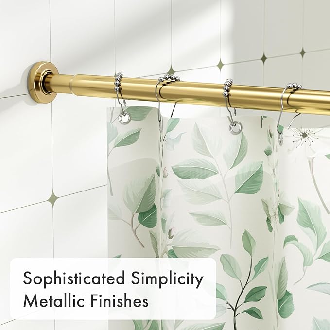 AmazerBath Spring Tension Shower Curtain Rod, 31-46.5 Inches Heavy Duty Shower Curtain Rod Rust Proof Bathroom Curtain Rod, Adjustable Shower Curtain Rod No Drill Easy Segmented Installation, Gold