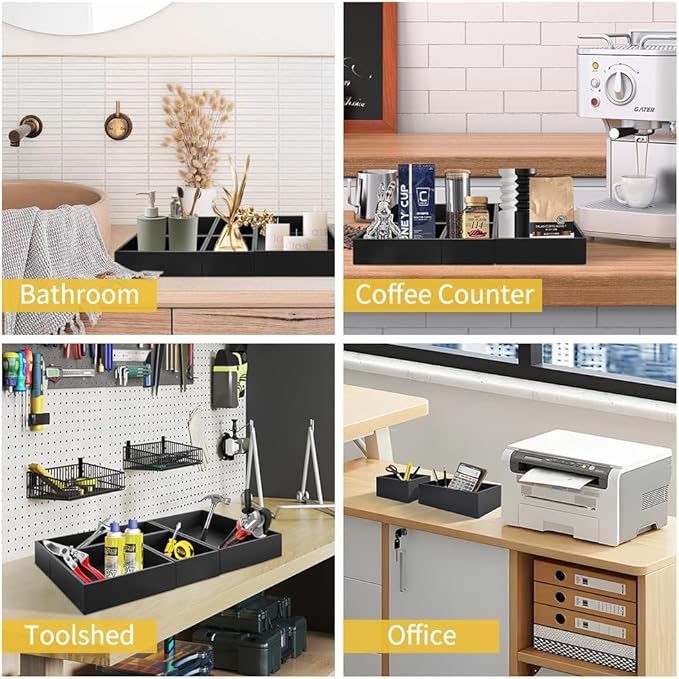 5PCS Bamboo Drawer Organizer Set with Adjustable Dividers,Stackable Kitchen Bathroom Office Desk Organizer Storage Box Container Trays for Utensils, Makeup, Silverware,Non-Slip Silicone Pads