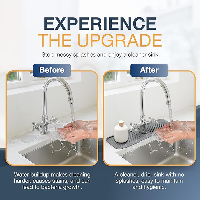 24” Silicone Faucet Mat For Kitchen Sink, Kitchen Sink Splash Guard Behind Faucet, Kitchen Faucet Mat For Kitchen Sink, Kitchen Sink Faucet Mat Splash Guard and Sink Water Splash Guard (Gray)