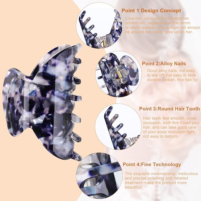 WILLBOND 6 Pieces Medium Hair Claw Clips for Thin Hair 2.6 Inch Tortoise Shell Clip Banana Jaw Hairpin French Style Barrettes Head Accessories for Women Girls(Fresh Pattern)