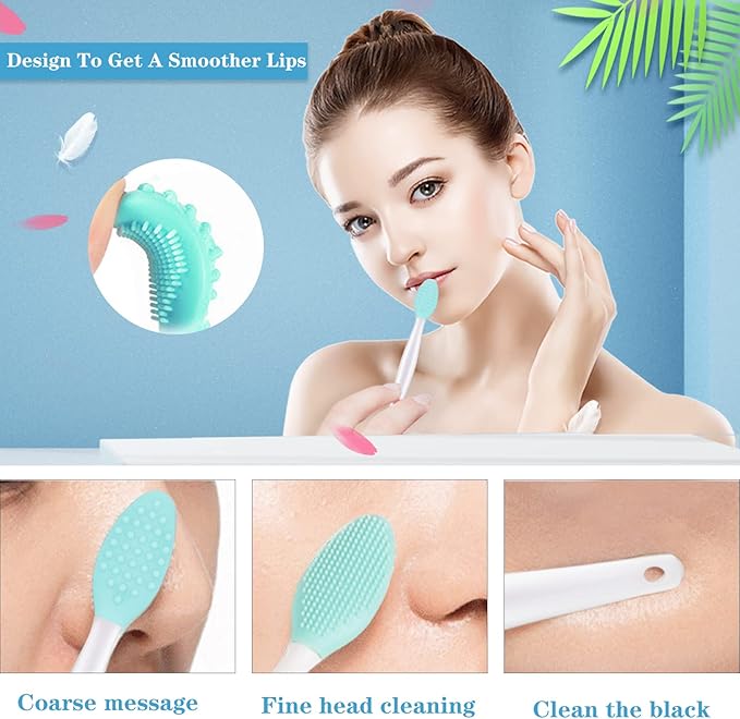 6pcs Silicone Face Brush Set, 2PCS Silicone Face Applicator Brush, 2PCS Exfoliating Lip Brush, 2PCS Silicone Face Cleaning Brushes Pad,Blackhead Face Exfoliator Skin Care Tool for Women Men