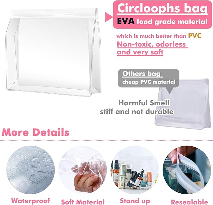 30 Pack Clear Makeup Bag Organizer Cosmetic Zipper Pouch TSA Approved Small Travel Pouches for Toiletries Transparent EVA Reusable Water-resistant Plastic Clear Gift Bags Bulk, 8.7” x 7” x 2.2”