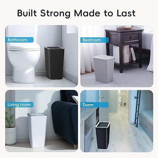 Lysam Small Trash Can, 3 Pack 4 Gallons Bathroom Garbage Can with Lid Press-Top, Small Waste Basket with Trash Bags, Slim Plastic Garbage Bin for Dorm, Office, Bedroom, Kitchen, Living Room (Multi)