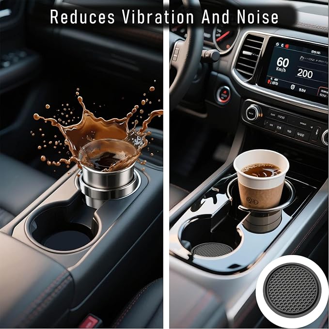Car Cup Holder Coaster 4 Pack - Non Slip & Shockproof,Flexible PVC Rubber Insert for Car/Truck/SUV/Van (2.75"x0.2") Universal Fit Auto Cup Holders Accessories for Women and Man(Gray)
