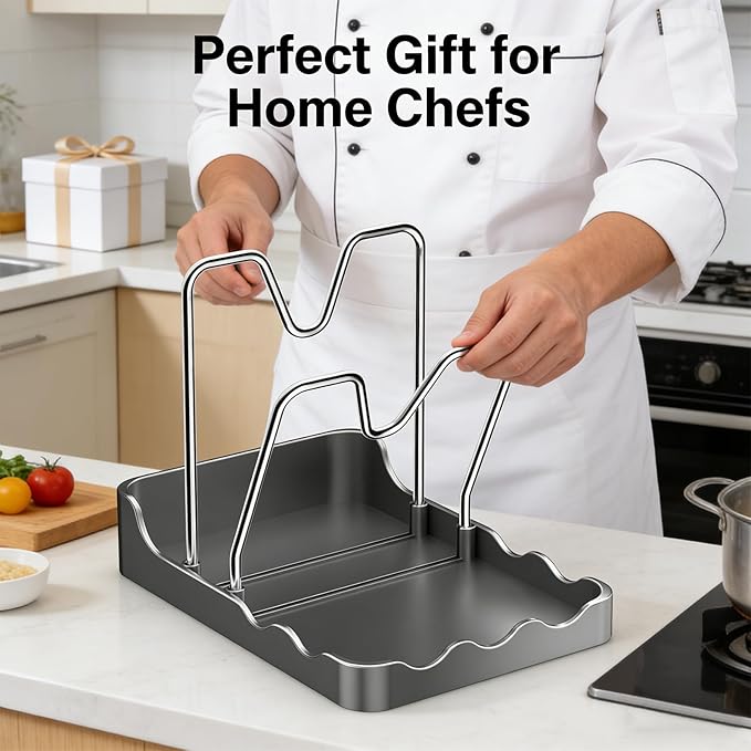 Rottipe Multi-Functional Kitchen Pot Lid Storage Rack - Double Layer Holder for Pots, Cutting Boards, Spoons & Chopsticks - Rust-Resistant Carbon Steel - Black