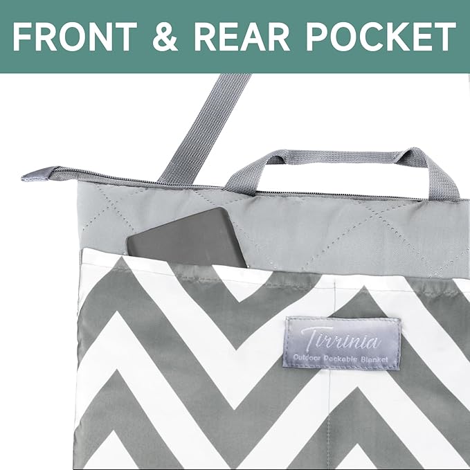 Waterproof Picnic Blanket, Lightweight 50” x 60” Foldable Sandproof Beach Blanket with Large Pocket, Portable Outdoor Camping Blanket Great Couples Gift Ideas, Gray Wavy