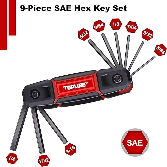 Topline 25-Piece Folding Allen Wrench Set, SAE, Metric, Torx Hex Key Set Included, 3 Pack Portable Allen Key Set for Basic Home Repair and General Applications