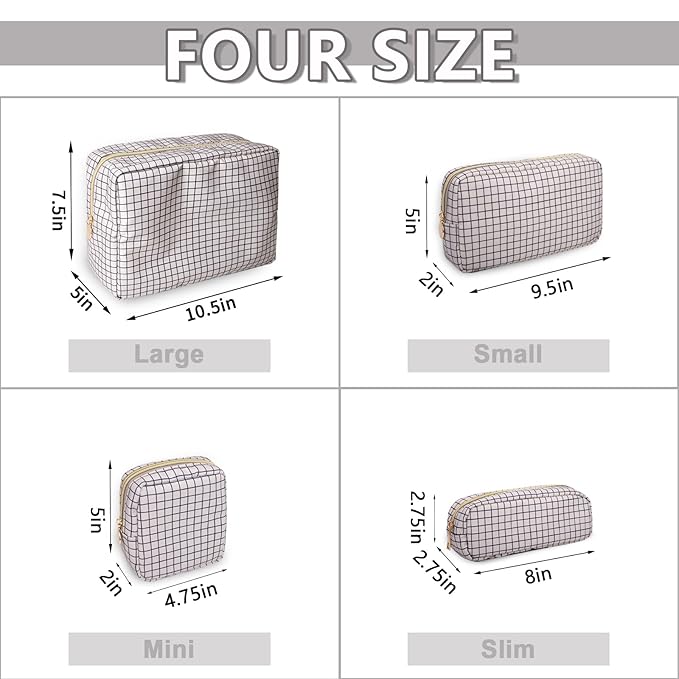 Small Makeup Bag Pouch for Purse, Nylon Travel Toiletry Storage Bag Preppy Checkered Cosmetic Bag for Women Girls, Waterproof Makeup Organizer Bag Pouch Skincare Bag with Zipper (Small-Checkered)