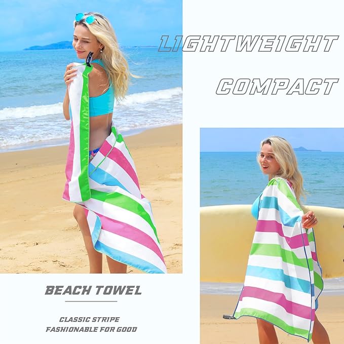 Exclusivo Mezcla Microfiber Quick Dry Beach Towel, Large Lightweight Sandfree Pool Towel for Swimming Camping Travel with Bag (Multicolor, 30x60 Inches)