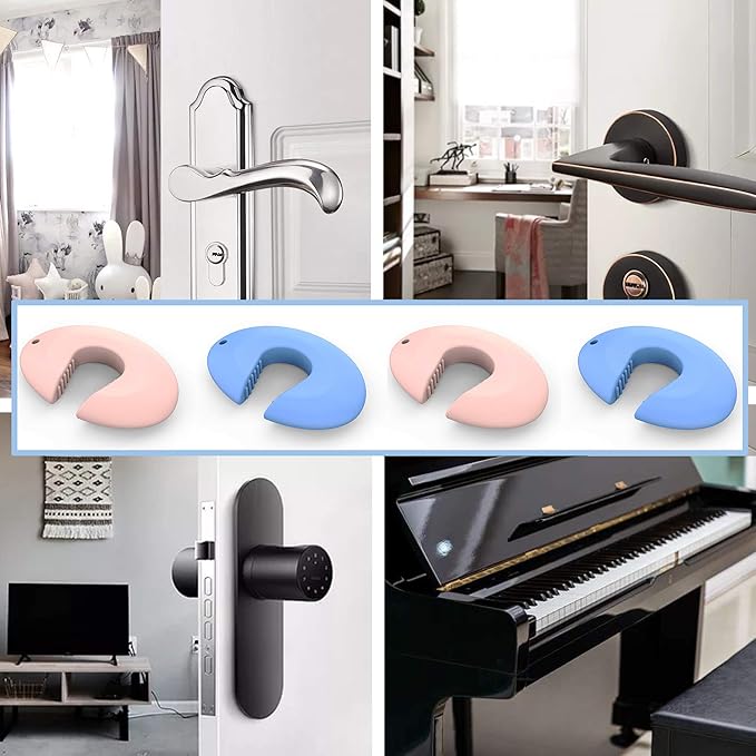 Door Pinch Guard and Door Slam Stopper, Durable Silicone Door Finger Pinch Guard, Prevents Slamming on Even Heavy Doors, Non-Toxic & Pet Friendly, 4 Packs (2 Pink 2 Blue)