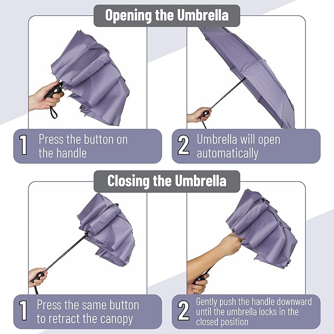 Mr. Pen- Windproof Travel Umbrella, Small Water-Resistant Automatic Folding Umbrella for Rain and Sun, Light, Compact and Portable for Women & Men, Fits Car & Backpack