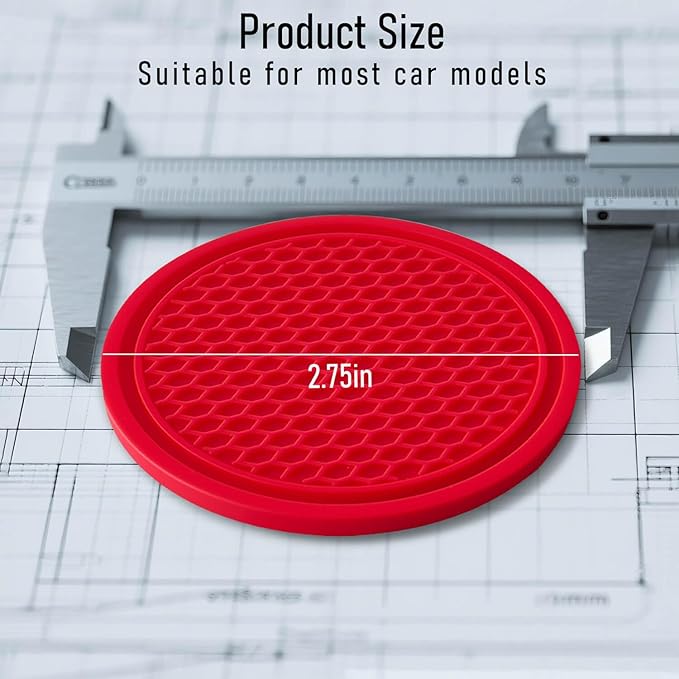 Car Cup Holder Coaster 4 Pack - Non Slip & Shockproof,Flexible PVC Rubber Insert for Car/Truck/SUV/Van (2.75"x0.2") Universal Fit Auto Cup Holders Accessories for Women and Man (Red)