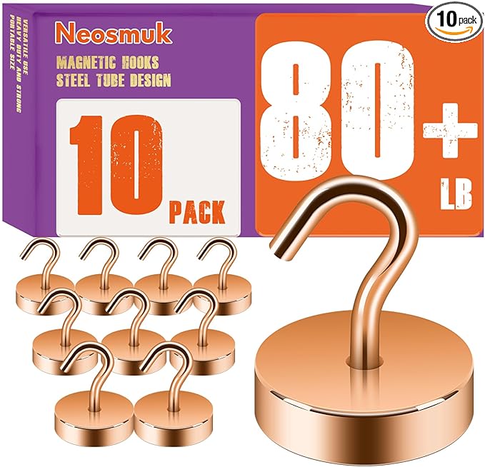 Neosmuk Magnetic Hooks, Cruise Ship Essentials, 80lb+ Heavy Duty Magnetic Hooks for Cruise Cabins, Refrigerator, Grill, Hanging, and Travel | Extra Strong Must-Have Magnet Hook, Bronze