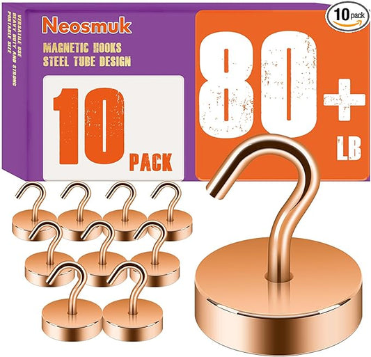Neosmuk Magnetic Hooks, Cruise Ship Essentials, 80lb+ Heavy Duty Magnetic Hooks for Cruise Cabins, Refrigerator, Grill, Hanging, and Travel | Extra Strong Must-Have Magnet Hook, Bronze