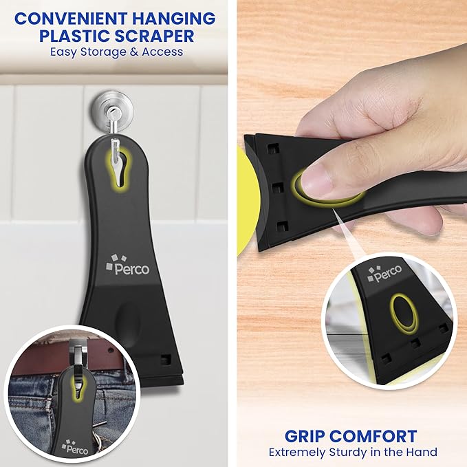 Perco Glue Off Adhesive Remover - 10 fl. oz with Scraper & Plastic Razor | Glue Remover Spray Effortlessly Erase Adhesive Hassles & Car Stickers - for Label Sticker Residue