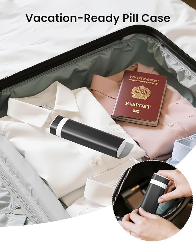 Betife Travel Pill Organizer Weekly 7 Day, Compact Daily Pill Box, Portable Medicine Case, Cute Pill Holder for Vitamins Supplements, Drawer-Shaped Pills Organizer (Black)