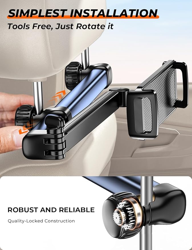 Headrest Tablet Holder for Car Accessories : [18.11-inch Long Arm] 3-in-1 Backseat Tablet Holder for Kids Road Trip Compatible with iPad Switch Smartphones & Tablets or Other 4.7-13" Devices