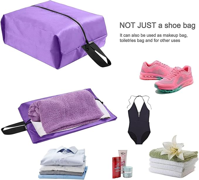 YAMIU Travel Shoe Bags Set of 4 Waterproof Nylon with Zipper for Men & Women, Purple