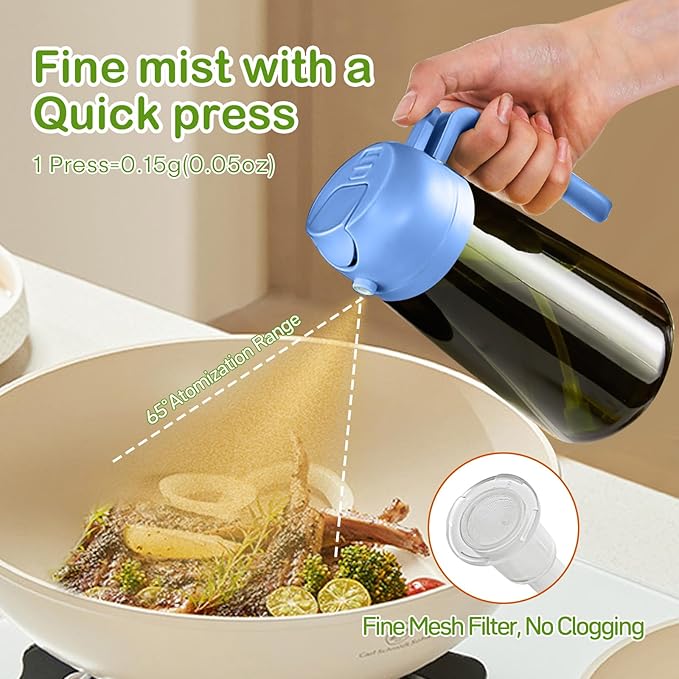 YARRAMATE 16oz/470ml Dark Green Oil Sprayer for Cooking with Stickers, Food-grade Premium 2 in 1 Olive Oil Dispenser Bottle for Kitchen Gadgets, Air Fryer, Salad, Frying, BBQ (SkyBlue)