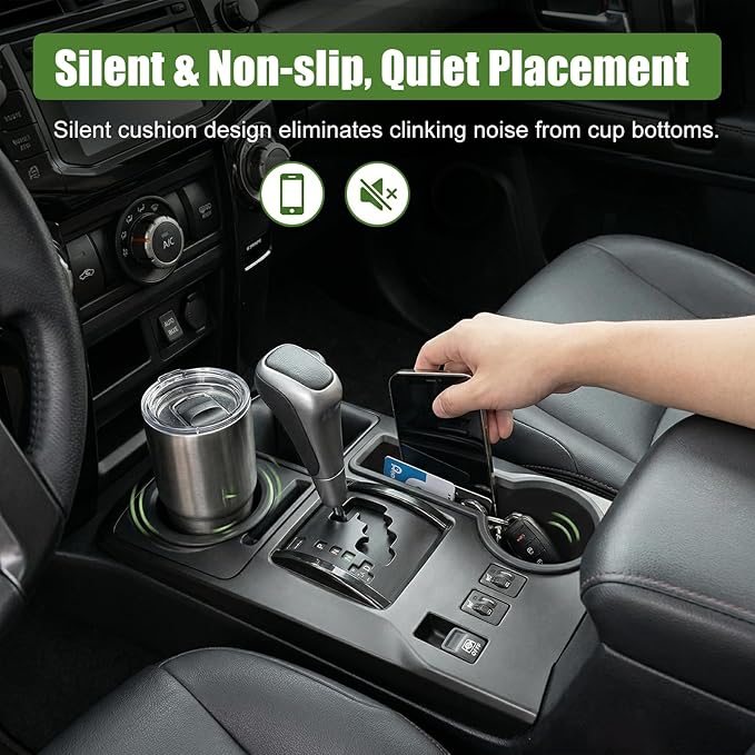 Upgrade Cup Holder Inserts for 2014-2024 Toyota 4Runner Center Console Cupholder Coaster Liner Replaces Mat for 4 Runner Interior Accessories Black(Center Console Left Front+Rear, 2PCS)