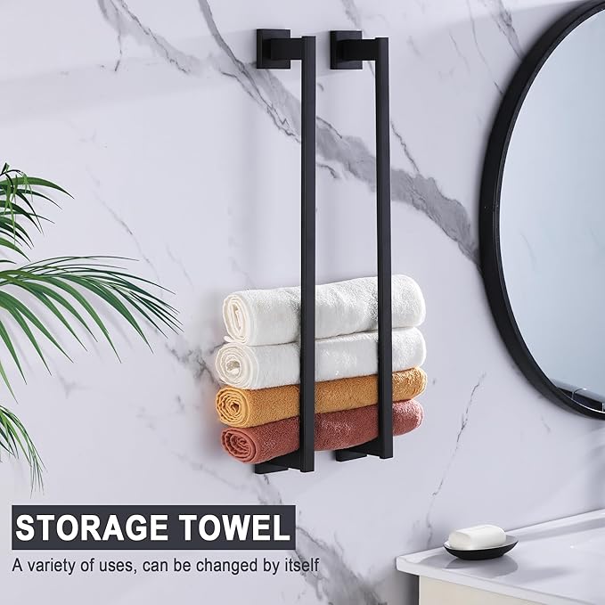 LANC Hand Towel Bar for Bathroom Wall Mounted Matte Black 12-Inche Hand Towel Ring Stainless Steel Towel Rods for Kitchen Bathroom Hand Towel Holder Towel Rack Towel Hanger, A9010MB-L3