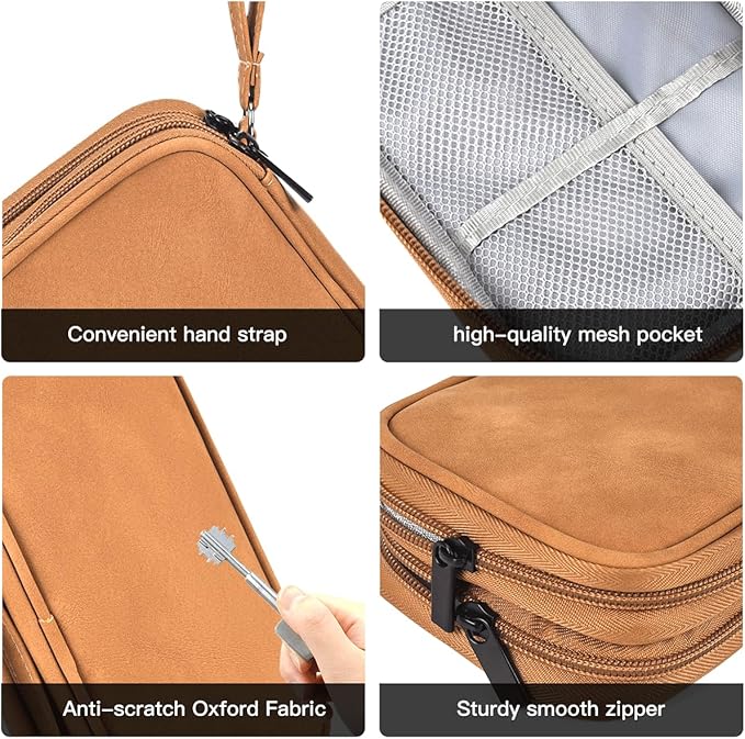 Travel Cable Organizer Pouch Electronic Accessories Carry Case Water Resistant Accessories Organizer Pouch Bag for Cable, Cord, Charger, USB, Phone, Power Bank, Earphone (Brown, Medium)