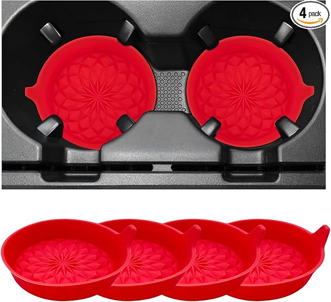 4 PCS Car Cup Holder Coasters, 2.75 Inch Anti-Slip Insert Silicone Car Coaster Drink Mat, Shockproof Universal Auto Cup Coasters for Most Vehicles, Car Interior Accessories (Red)