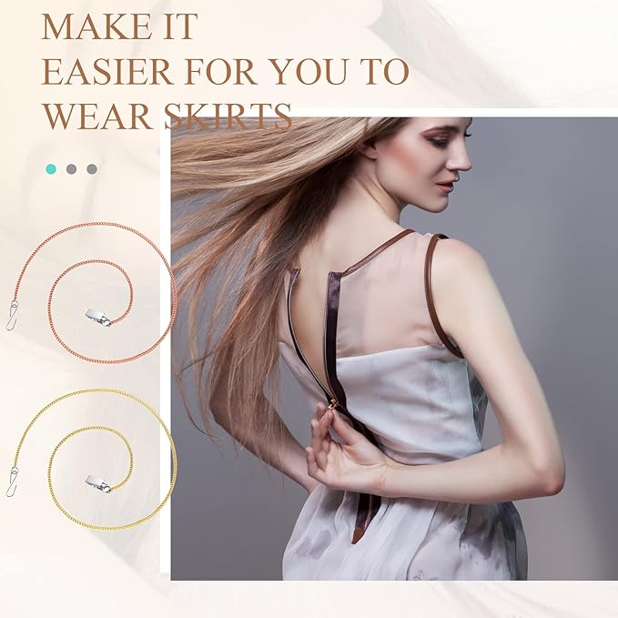 2 Pcs Zipper Helper Pulls for Dresses and Boots Zipper Puller with Hook and Clip for Back Button Clothing Assistant Aid Tool, Zip Up Dress by Yourself, Gold, Rose Gold