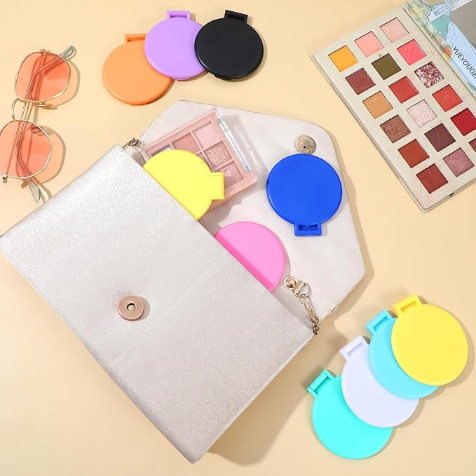 200 Pcs Compact Mirror Bulk Colorful Portable Round Makeup Mirror Mini Foldable for Women Men Travel Daily Use Purse Vanity Mirrors
