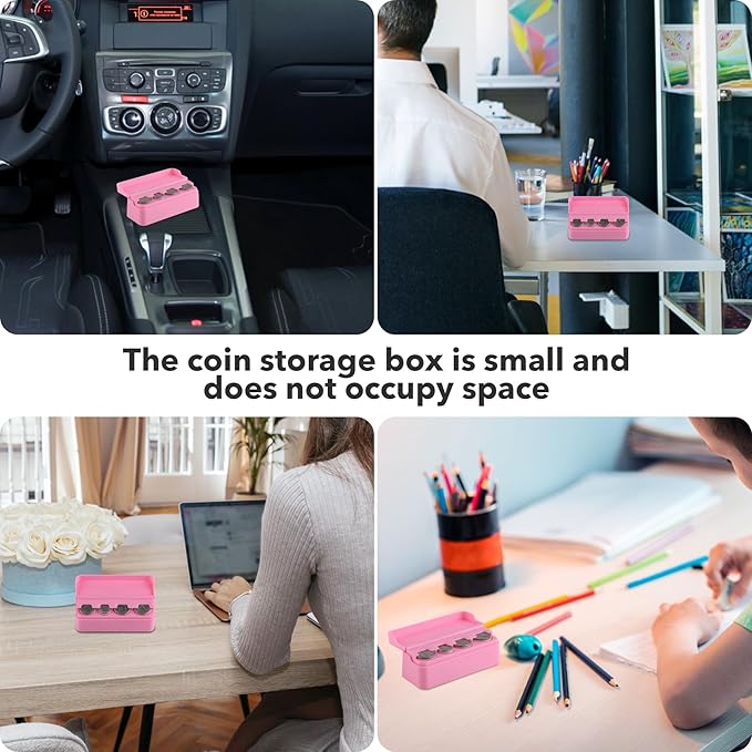 SINGARO Coin Holder for Car, Coin Change Organizer Compatible with Coins of Different Sizes, Dash-Mounted Holder Suitable for Most Cars, Trucks(Pink)