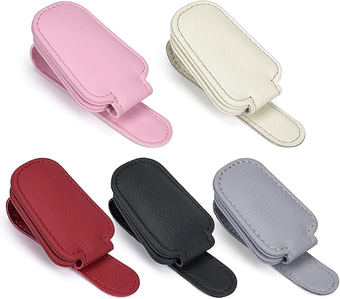 Shering Sunglasses Holders for Car Sun Visor, Magnetic Leather Glasses Eyeglass Hanger Clip for Car, Visor Sunglasses Holder Clip Car Accessories for Truck (4, Black)