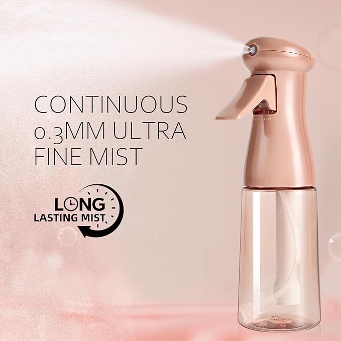 airbee Spray Bottle For Hair, Continuous Mister Sprayer, Ultra Fine Mist Empty Spraying Water Bottles for Hairstyling, Barbers, Salons, Essential Oil Scents, Cleaning, Plants (2 Pack, 6.8 OZ)