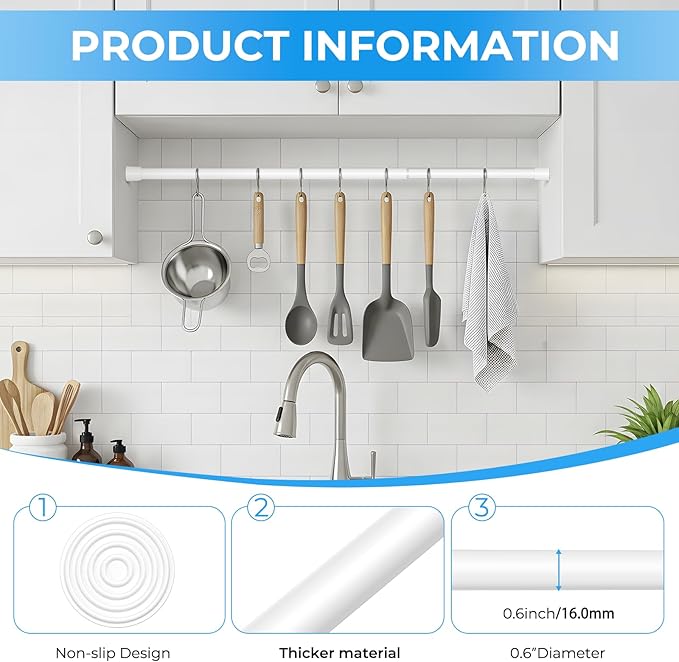 1 Pack Spring Loaded Tension Rod 17-41" Adjustable Curtain Rods No Drill Extendable Spring Rod Tension Curtain Rods For Window Kitchen Shelves Rv Refrigerator And Small Spaces,White