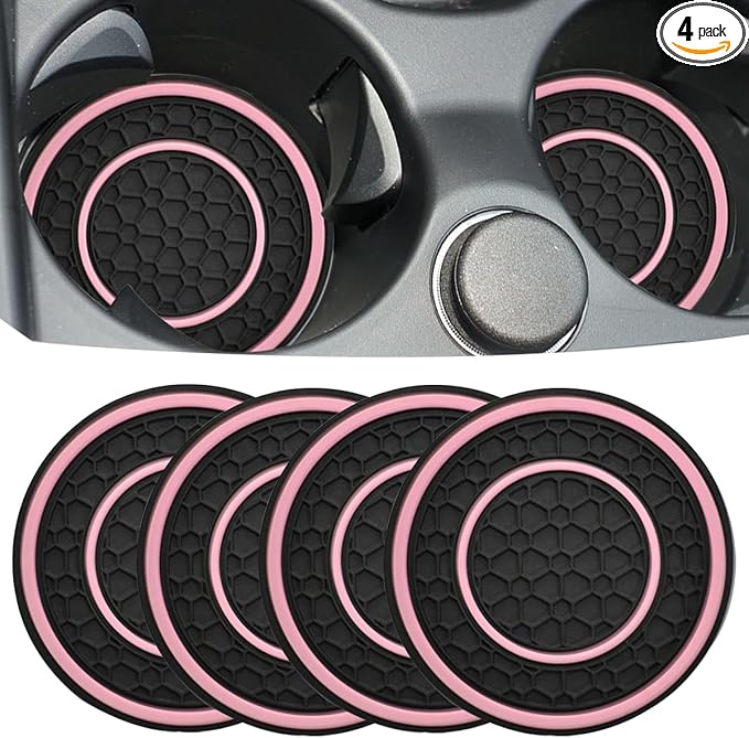Car Cup Coaster Universal Automotive Waterproof Non-Slip Cup Holders Sift-Proof Spill Holder Car Interior Accessories 4 Pack Black & Pink